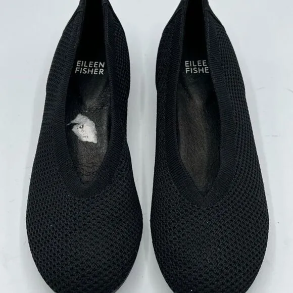 EILEEN FISHER Black Stretch Mesh Woven Fabric Flat Shoes Size 6.5
