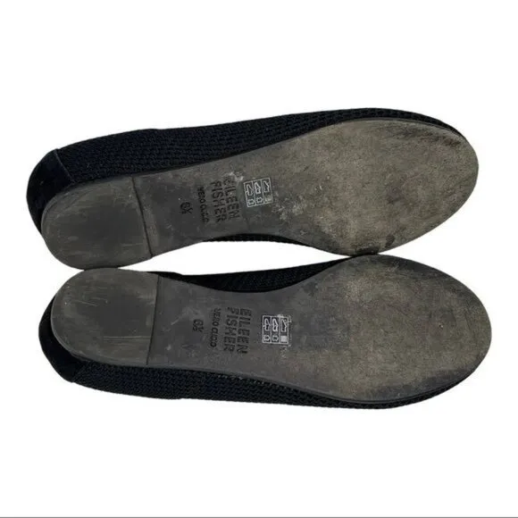 EILEEN FISHER Black Stretch Mesh Woven Fabric Flat Shoes Size 6.5