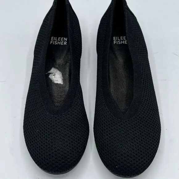 EILEEN FISHER Black Stretch Mesh Woven Fabric Flat Shoes Size 6.5