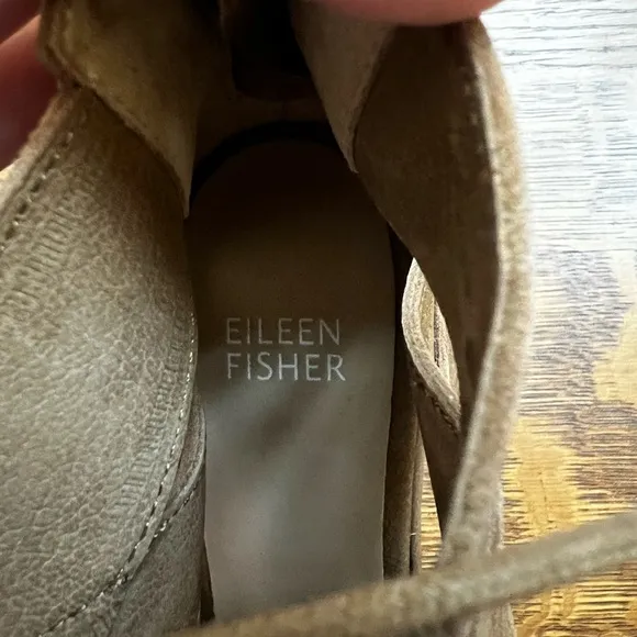 EILEEN FISHER Dibs Lace-Up Leather Wedge Sandals Brown Shoes Classic 6.5