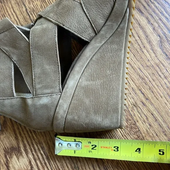 EILEEN FISHER Dibs Lace-Up Leather Wedge Sandals Brown Shoes Classic 6.5
