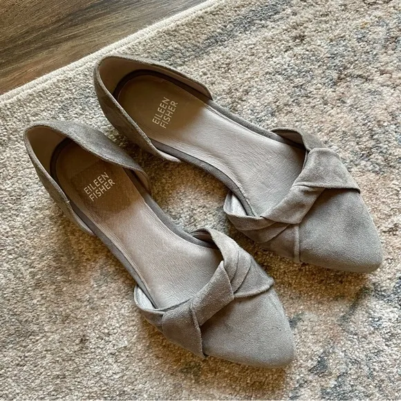 Eileen Fisher Fuller Grey Suede Leather d’Orsay Knotted Slip On Flat 7