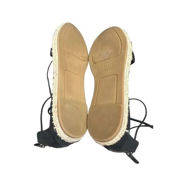 Eileen Fisher Flat Shoes Lace Leather Espadrille Wrap Sandal Black 8 Size: 81/2