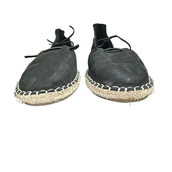 Eileen Fisher Flat Shoes Lace Leather Espadrille Wrap Sandal Black 8 Size: 81/2