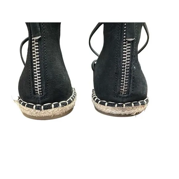 Eileen Fisher Flat Shoes Lace Leather Espadrille Wrap Sandal Black 8 Size: 81/2