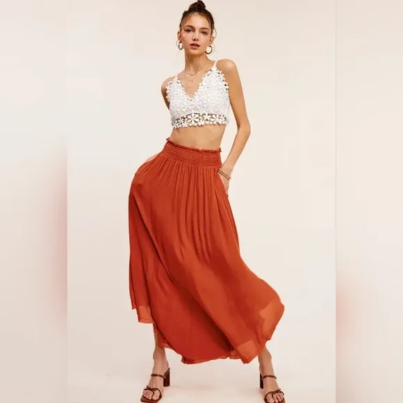 Elegant Rust Maxi Skirt