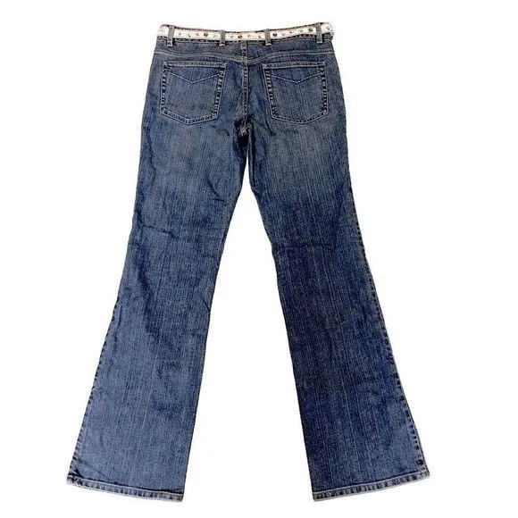 Elie Tahari Selvedge Denim with Cream Beaded Sash Belt‎ Bootcut Jeans— SZ 12 EUC