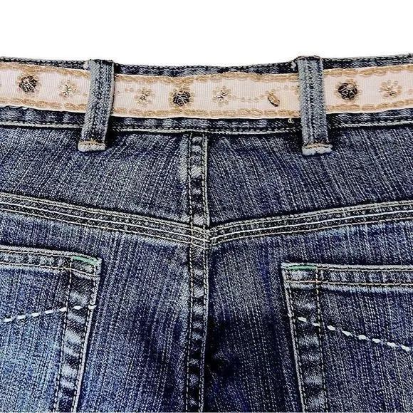 Elie Tahari Selvedge Denim with Cream Beaded Sash Belt‎ Bootcut Jeans— SZ 12 EUC