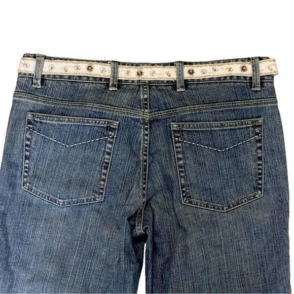 Elie Tahari Selvedge Denim with Cream Beaded Sash Belt‎ Bootcut Jeans— SZ 12 EUC