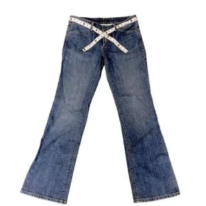 Elie Tahari Selvedge Denim with Cream Beaded Sash Belt‎ Bootcut Jeans— SZ 12 EUC