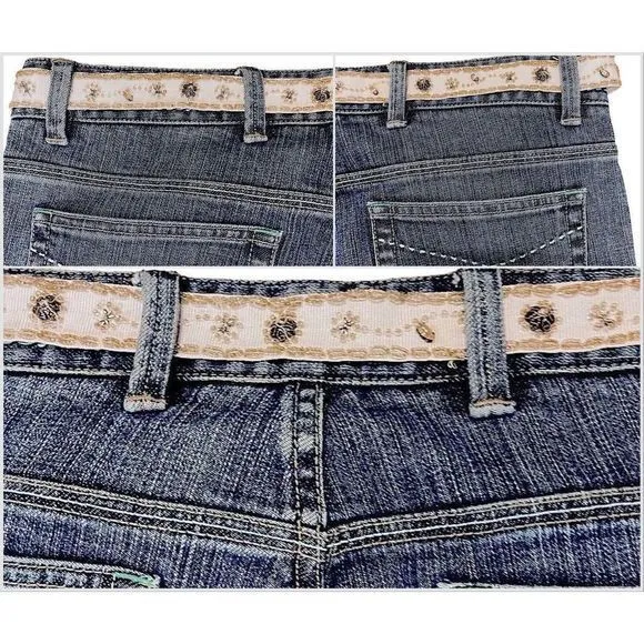 Elie Tahari Selvedge Denim with Cream Beaded Sash Belt‎ Bootcut Jeans— SZ 12 EUC