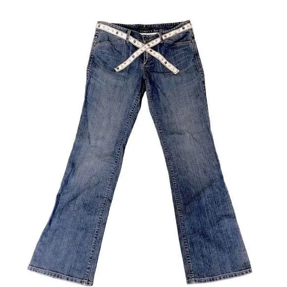 Elie Tahari Selvedge Denim with Cream Beaded Sash Belt‎ Bootcut Jeans— SZ 12 EUC