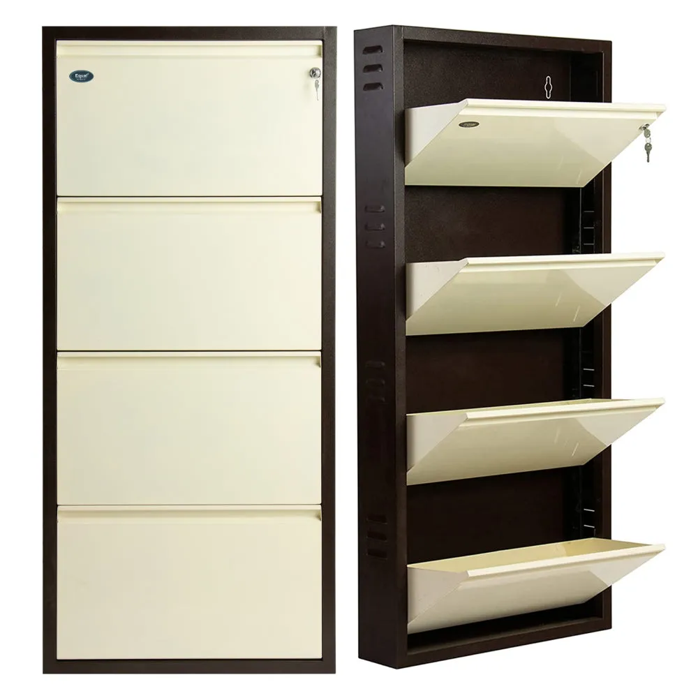 Equal 4 Door Wall Mounted Metal Shoe Rack for Home with Lock