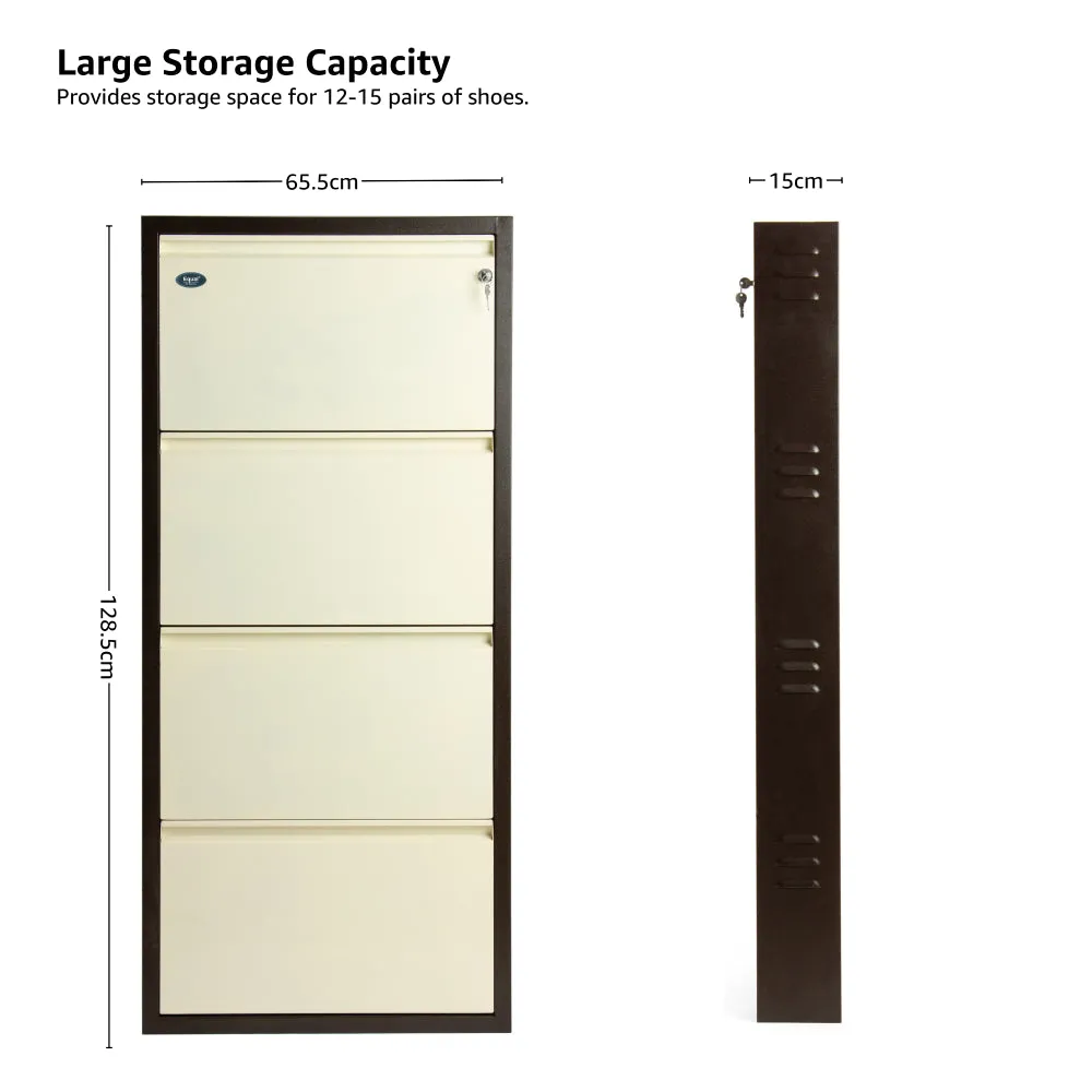 Equal 4 Door Wall Mounted Metal Shoe Rack for Home with Lock