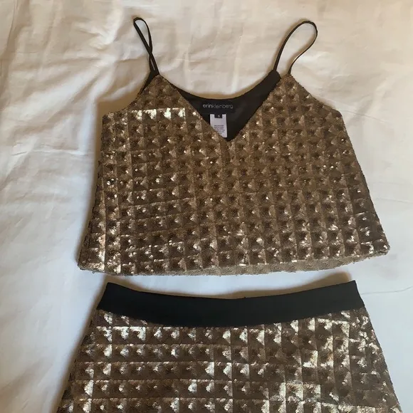 Erin Kleinberg metallic skirt and crop top set