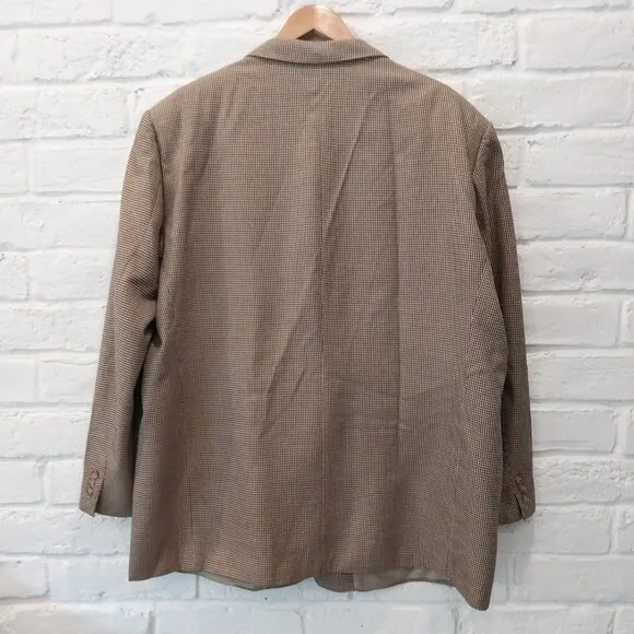Ermenegildo Zegna Sport Coat Blazer Mens 54 Beige Tan Silk Wool Check Designer,