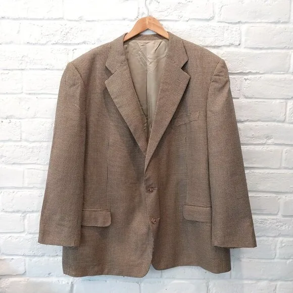 Ermenegildo Zegna Sport Coat Blazer Mens 54 Beige Tan Silk Wool Check Designer,