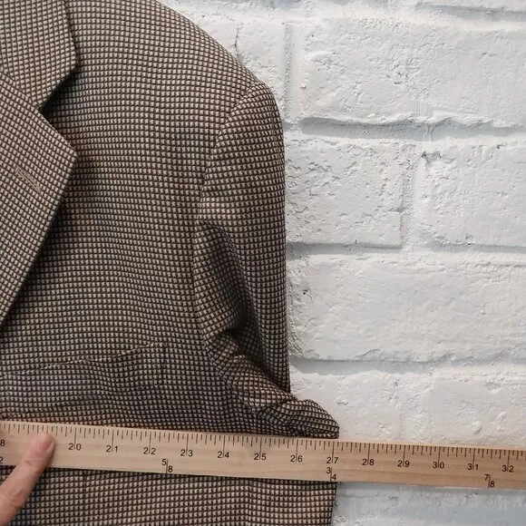 Ermenegildo Zegna Sport Coat Blazer Mens 54 Beige Tan Silk Wool Check Designer,