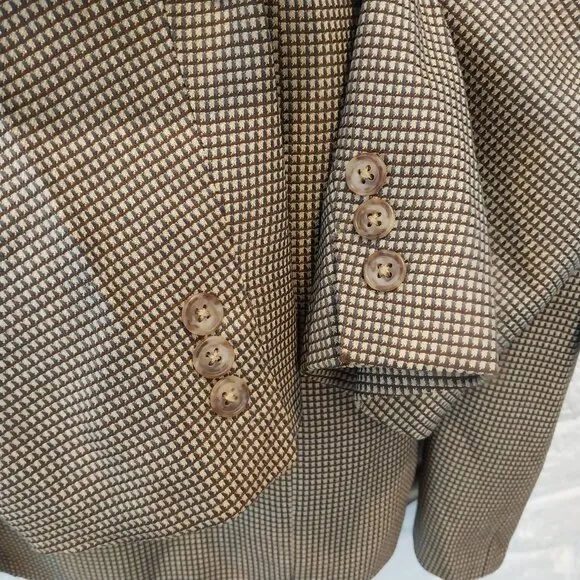 Ermenegildo Zegna Sport Coat Blazer Mens 54 Beige Tan Silk Wool Check Designer,