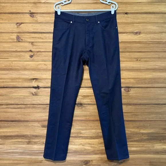 Ermenegildo Zegna Wool Slacks Pants Men 32x32 Flat Front Navy Blue Trousers Work