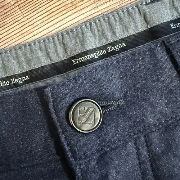 Ermenegildo Zegna Wool Slacks Pants Men 32x32 Flat Front Navy Blue Trousers Work