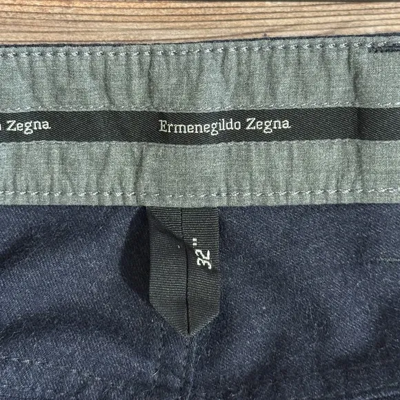 Ermenegildo Zegna Wool Slacks Pants Men 32x32 Flat Front Navy Blue Trousers Work