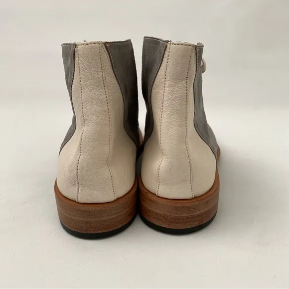 Esquivel Handmade Gray Ivory Leather Lace-up Flat Ankle Boots Sz 8 Womens