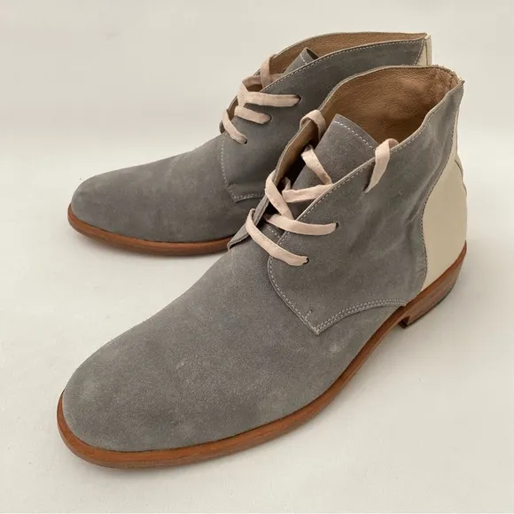 Esquivel Handmade Gray Ivory Leather Lace-up Flat Ankle Boots Sz 8 Womens