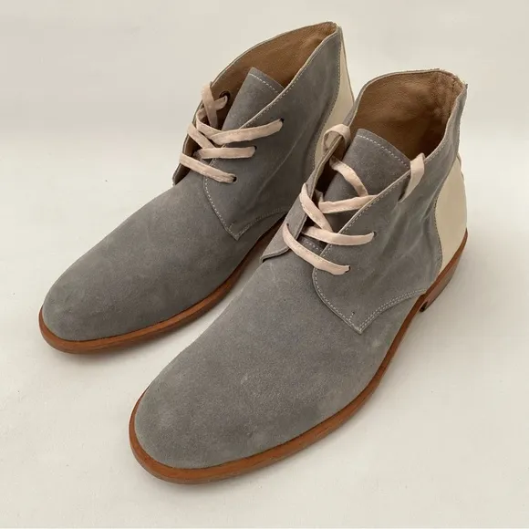 Esquivel Handmade Gray Ivory Leather Lace-up Flat Ankle Boots Sz 8 Womens