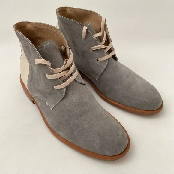 Esquivel Handmade Gray Ivory Leather Lace-up Flat Ankle Boots Sz 8 Womens