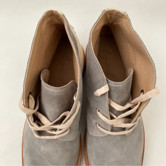 Esquivel Handmade Gray Ivory Leather Lace-up Flat Ankle Boots Sz 8 Womens