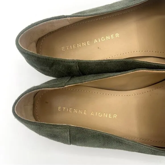 Etienne Aigner Camille suede loafers in sage green leather slip on shoes Sz  7.5