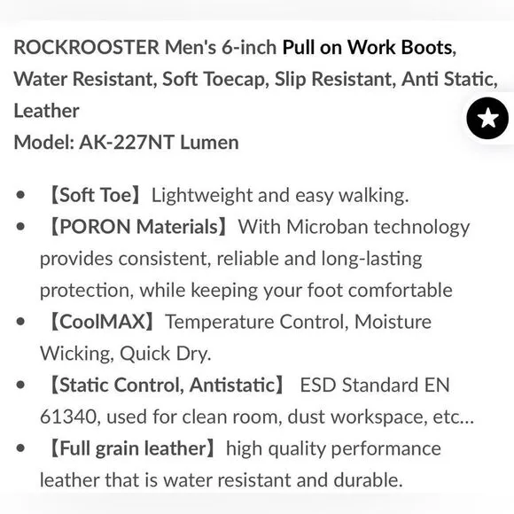 EUC Rock Rooster 227 Lumen Leather Work Boots Men’s Size 10.5.