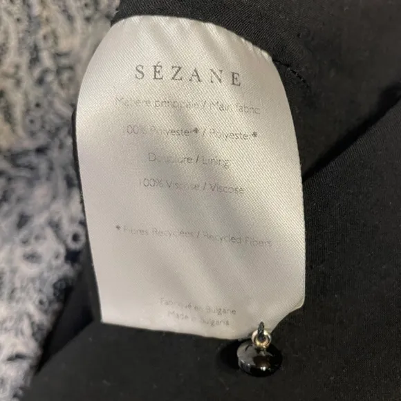 EUC Sezane Odile Chiffon Paisley Mini Dress Black Ecru 34, XS