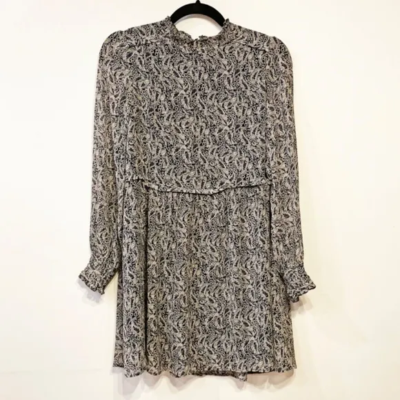 EUC Sezane Odile Chiffon Paisley Mini Dress Black Ecru 34, XS