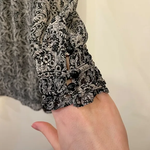 EUC Sezane Odile Chiffon Paisley Mini Dress Black Ecru 34, XS