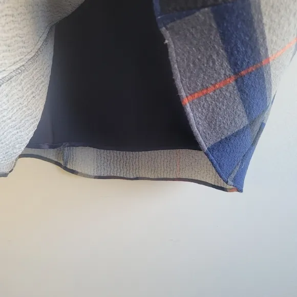 Eva Franco,Plaid A Line Midi length Skirt, Blue/Grey/Lt. Grey/Orange Red, Size 6