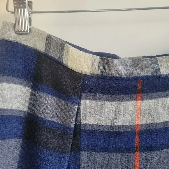 Eva Franco,Plaid A Line Midi length Skirt, Blue/Grey/Lt. Grey/Orange Red, Size 6
