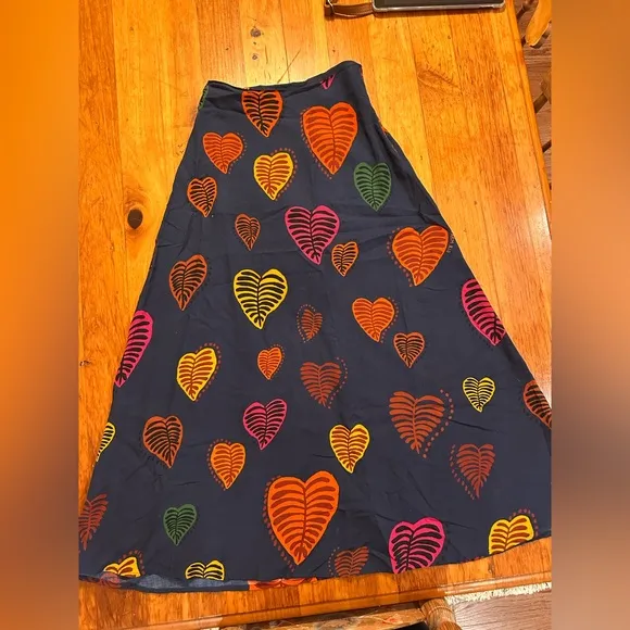 Farm Rio Slip Midi Skirt Hearts Leaves