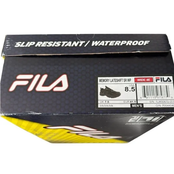 Fila Lateshift Black Slip Resistant Waterproof Memory Foam Men’s Work Shoe XWide