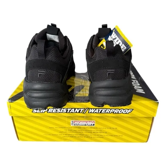 Fila Lateshift Black Slip Resistant Waterproof Memory Foam Men’s Work Shoe XWide