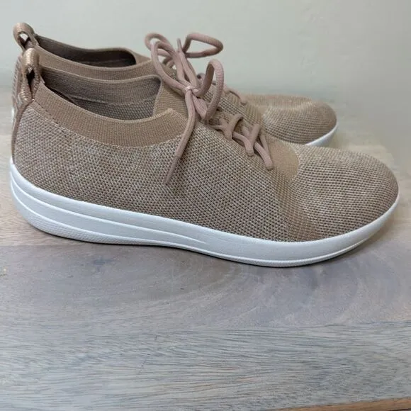FitFlop F Sporty Flex Womens Sneaker Uberknit Shoe Size 7 1/2 Tan