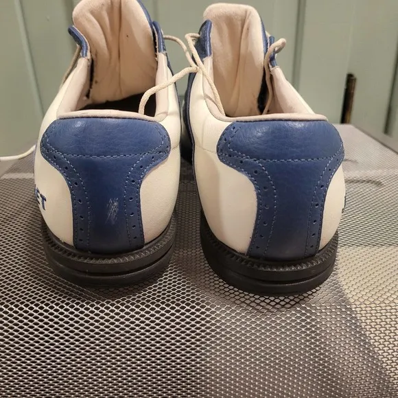 FootJoy MyJoys DryJoys Mens Size 8.5 White Blue Golf Shoes Softspikes *Jet*