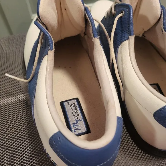FootJoy MyJoys DryJoys Mens Size 8.5 White Blue Golf Shoes Softspikes *Jet*