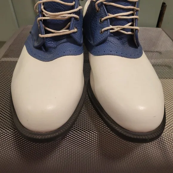 FootJoy MyJoys DryJoys Mens Size 8.5 White Blue Golf Shoes Softspikes *Jet*