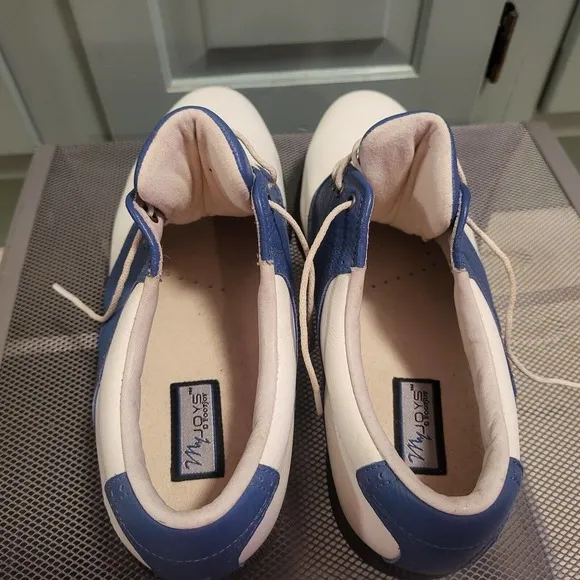 FootJoy MyJoys DryJoys Mens Size 8.5 White Blue Golf Shoes Softspikes *Jet*