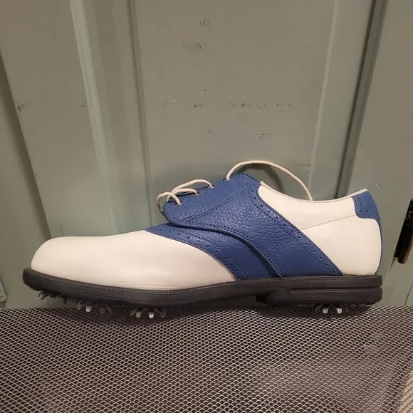 FootJoy MyJoys DryJoys Mens Size 8.5 White Blue Golf Shoes Softspikes *Jet*