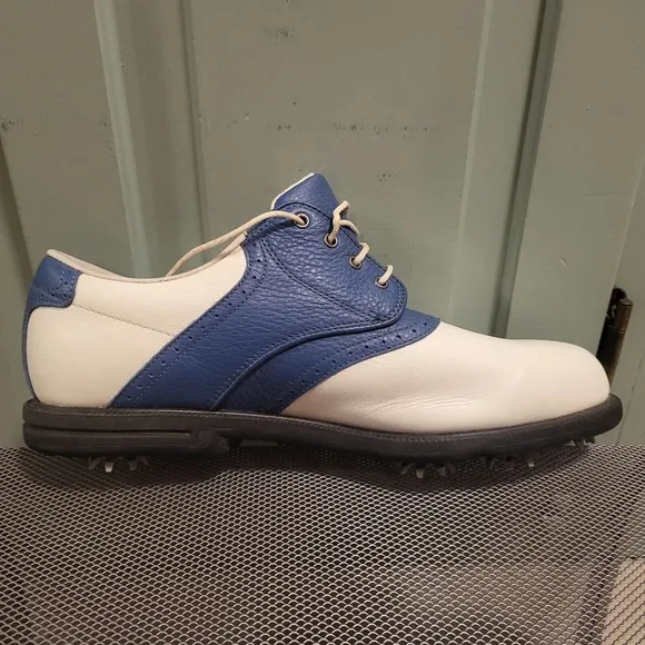 FootJoy MyJoys DryJoys Mens Size 8.5 White Blue Golf Shoes Softspikes *Jet*