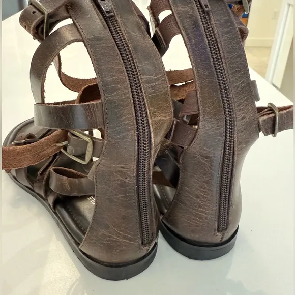 Free People 100% Leather Vanadia Gladiator Sandals, Distressed Brown, Size 8