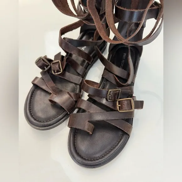 Free People 100% Leather Vanadia Gladiator Sandals, Distressed Brown, Size 8